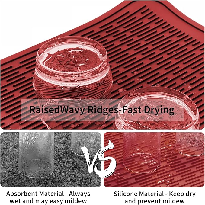 ZLR Large Silicone Dish Drying Mat (16" x 18") - XL Heavy Duty Drainboard Mat for Pots, Pans & Family Loads - Heat Resistant Trivet & Counter Protector, Easy Clean (Lava Red)