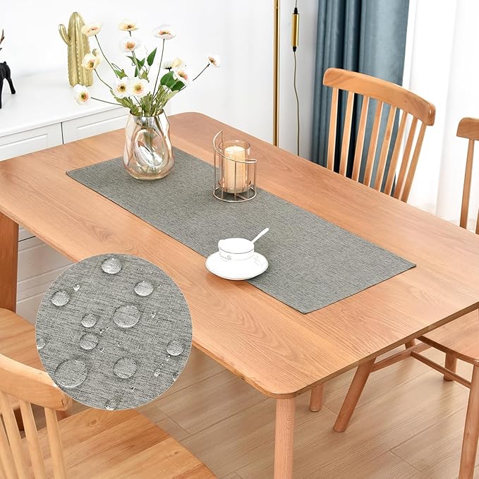 Farmhouse Rustic Table Runner Grey Faux Linen Table Runners Water Resistant Short Table Runner 36 inches for Living Room Dresser Bedroom Kitchen Dining Party 13x36 Inch