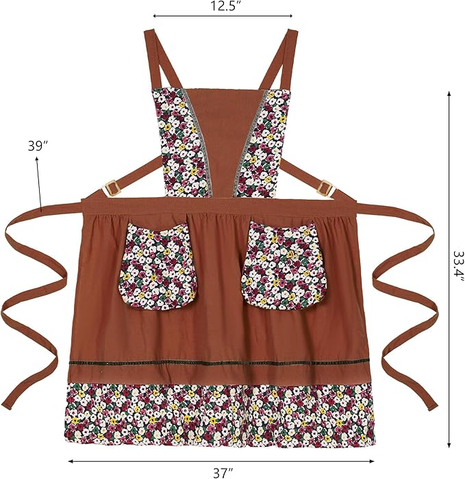 Pinknoke Kitchen Aprons for Women with Pockets Cute Vintage Chef Pinafore Apron for Gardening Cooking Baking Painting