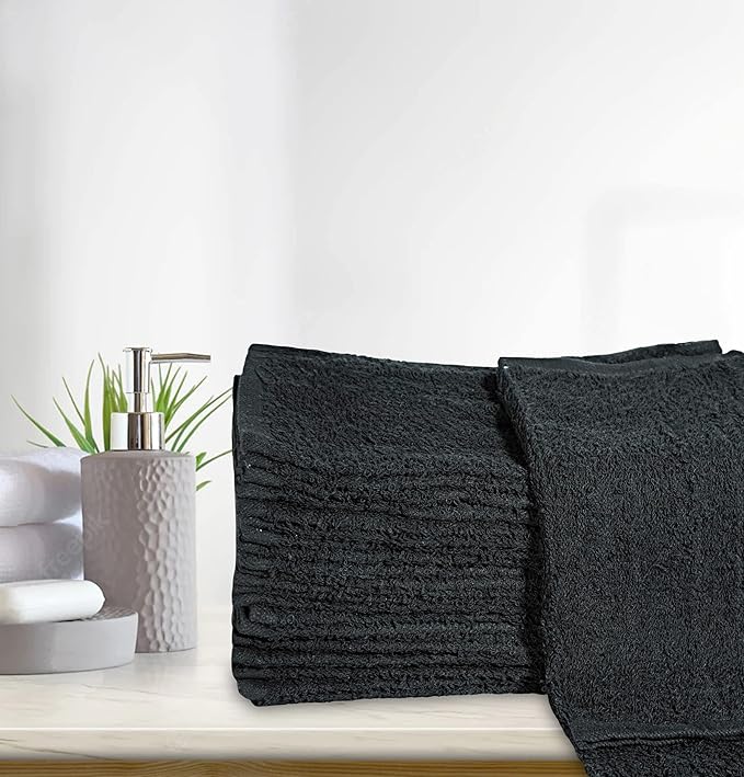 100% Cotton Washcloths - 60 Pack|400 GSM|Soft Face & Body Washcloths|Highly Absorbent|12 x 12 in|Black
