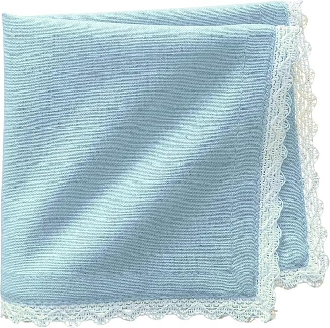 Fingercraft Dinner Cloth Napkin Cotton Linen Blend 12 Pack 12In Mitered Corners with Elegant Lace for Everyday Use Napkins Cloth are Pre Shrunk and Good Absorbency Sky Blue Easter Color
