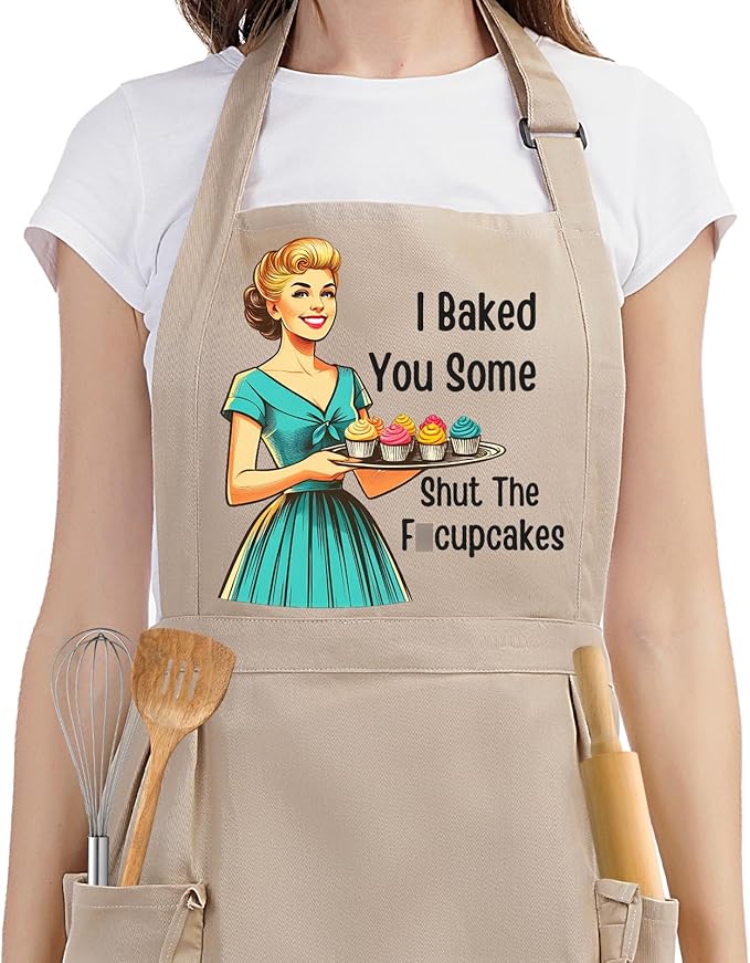 Miracu Funny Cooking Baking Aprons for Women w/Pockets Ruffles, Cute Sarcastic Womens Kitchen Apron, Hilarious Retro Baker Gifts for Housewife Mom Chef Wife, Fun Mothers Day Baking Gifts for Women