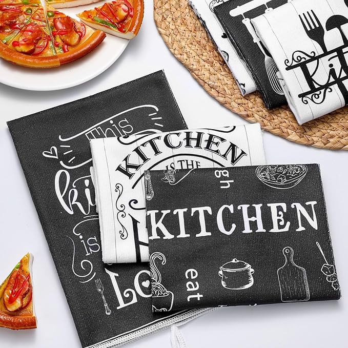 Bencailor 6 Pcs Home Kitchen Towels Decorative Sets Dish Towels Absorbent Fast Drying Hand Tea Vintage Hanging Reusable Cleaning Dishcloths for Cooking Farmhouse Bathroom Accessory