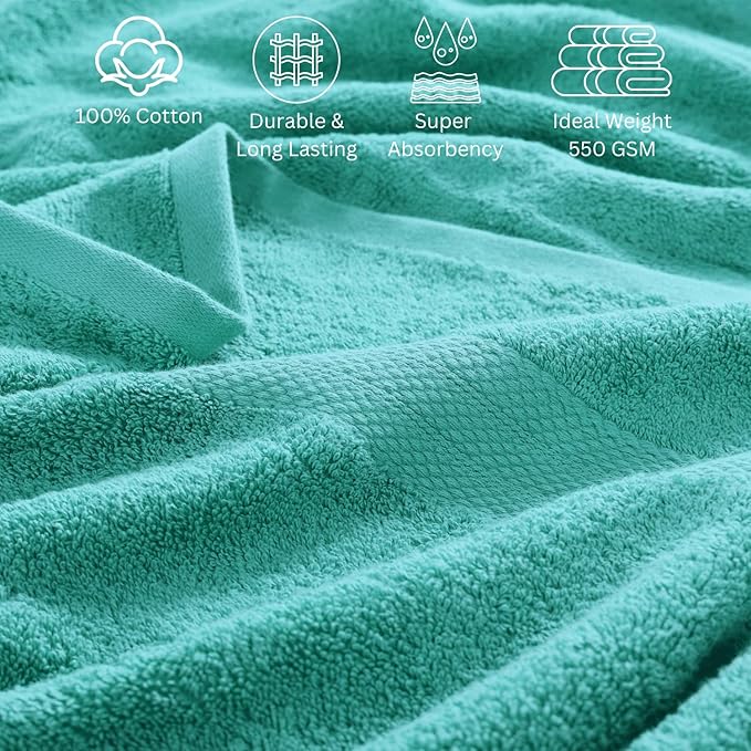 LANE LINEN 24 PCs 100% Cotton Bath Towels Set - Quick Dry, Ultra Soft & Ultra Absorbent - 4 Bath, 4 Fingertip, 6 Hand Towels, 8 Washcloths, 2 Bath Sheets - Home & Guest Bathroom Towels - Teal