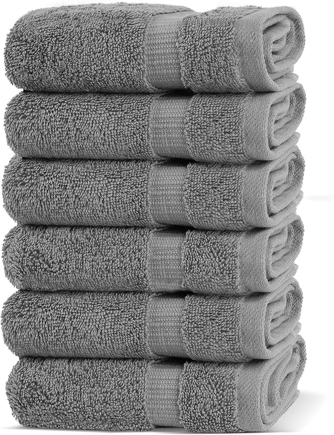 Chakir Turkish Linens 100% Cotton Premium Turkish Towels for Bathroom | 13'' x 13'' (6-Piece Washcloth, Gray)