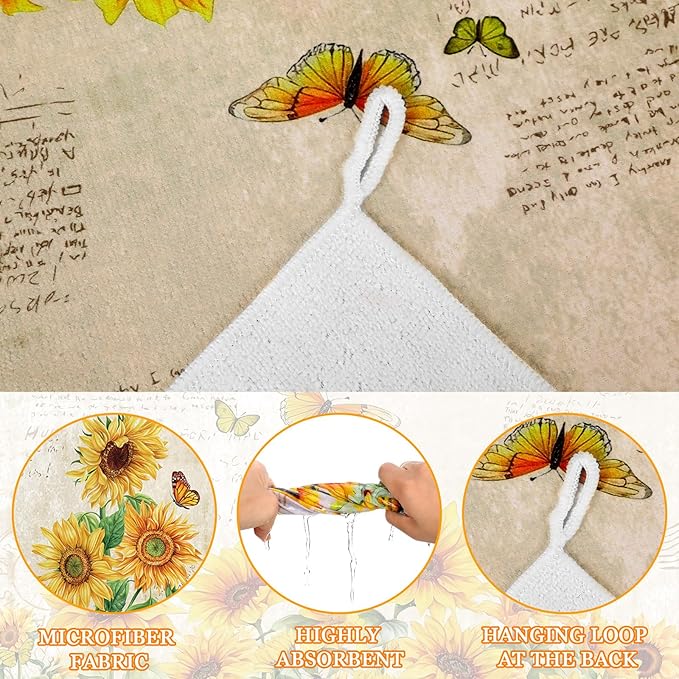 Bencailor 6 Pcs Sunflower Kitchen Towels Decorative Sets Dish Towels Absorbent Fast Drying Hand Tea Vintage Hanging Reusable Cleaning Dishcloths for Cooking Farmhouse Bathroom Accessory