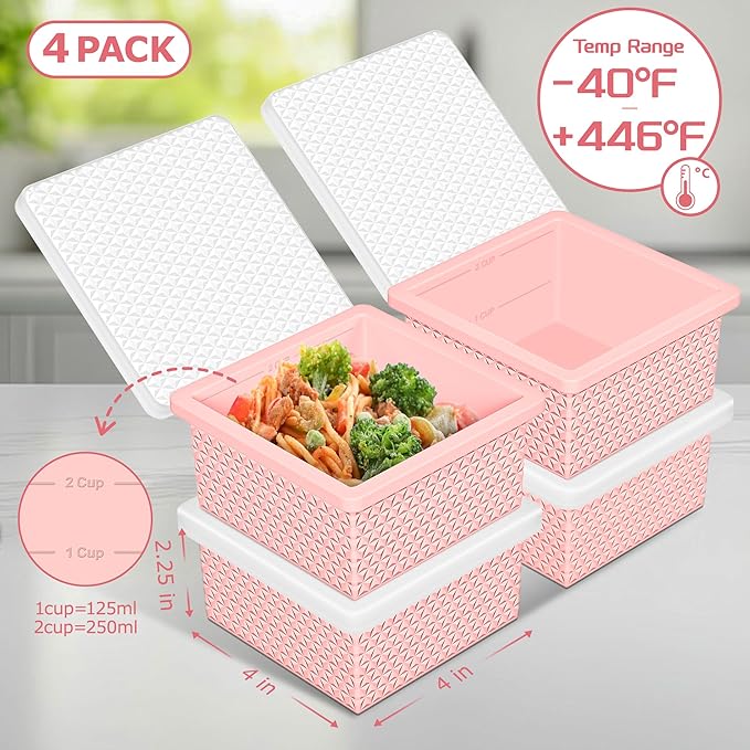 Silicone Freezer Molds for Soup Cube - 2-Cup Freezer Storage Container Tray with Lid,4 Pack Stackable Ice Cube Trays for Portion Control,Food Storage Meal Prep,Oven & Dishwasher Safe