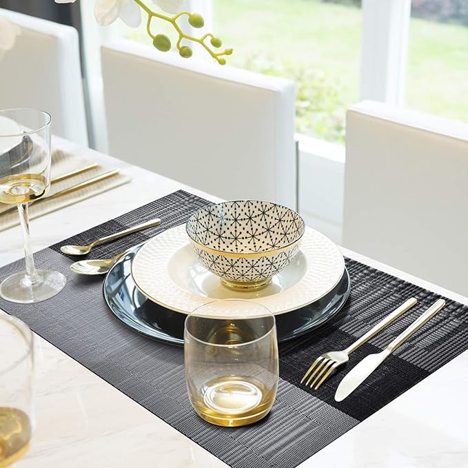 Aofmee Placemats, Placemats Set of 6, Heat Resistant Place Mats, Washable PVC Table Mats, Woven Vinyl Plastic Placemats for Dining Table, Non-Slip Stain Resistant Kitchen Table Placemats Easy to Clean