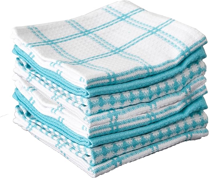 T-Fal Premium Waffle Dish Cloths: Highly Absorbent, Super Soft Long Lasting - 100% Cotton, 12"x13" Towel for Cleaning & Drying, (8-Pack), Breeze