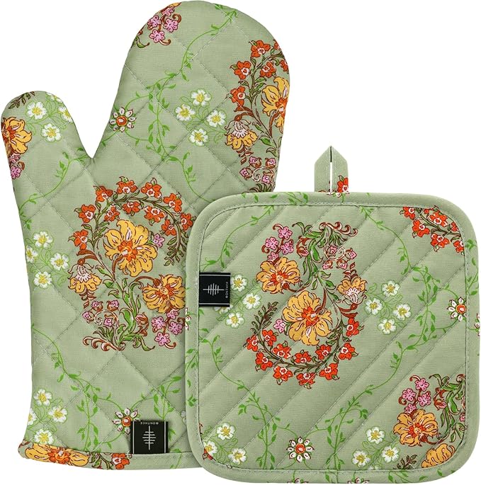 BONTHEE Oven Gloves Heat Resistant Potholder Set Oven Gloves with Anti-Slip Striped Cooking Gloves for Cooking Baking - 2PCS