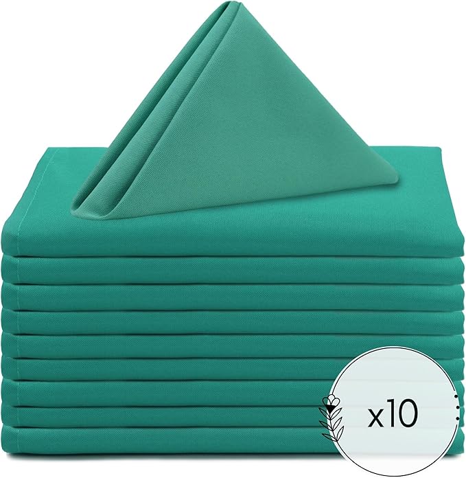 Your Chair Covers Cloth Polyester Napkins, 20 x 20 Inch, Washable Dinner Fabric Linen Napkins with Hemmed Edges for Restaurant, Wedding and Holiday Pack of 10 (Teal)