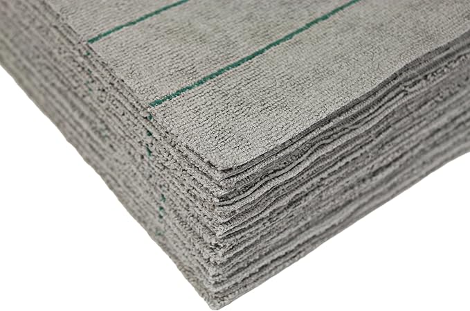 CleanAide Silver-Embedded Microfiber Towels, Edgeless, Lint-Free, Odor-Resistant, Ultra Absorbent, Streak-Free Cleaning for Auto, Home, Kitchen, Glass & Electronics, 16x16 in, 12-Pack, Green Stripes
