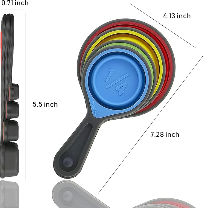 Collapsible Silicone Soft Measuring Cups and Measuring Spoons,8 pieces Portable Food Grade Silicone Cup for Liquid & Dry Measuring Baking &Utensils & Travel Measuring Cup，space saver (Pink)