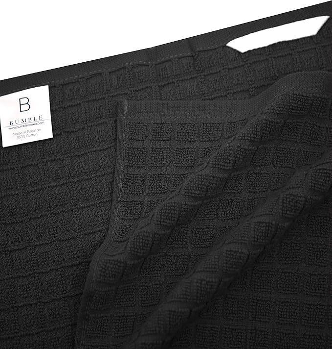 Premium Kitchen Towels (20”x 28”, 12 Pack) | Large Cotton Dish Towels | Flat & Terry Highly Absorbent Kitchen Linen Set with Hanging Loop | Black Check