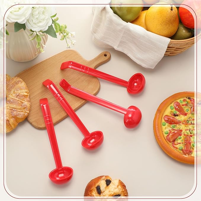 Tioncy 10 Pcs 1 oz Small Ladle 7.1 Inches Mini Ladle for Serving Sauce, Soup, Dressing, Punch Bowl, Gravy, Cocktail, Fruit Juices Reusable Plastic Long Handle Spoon for Party Banquets Catering (Red)