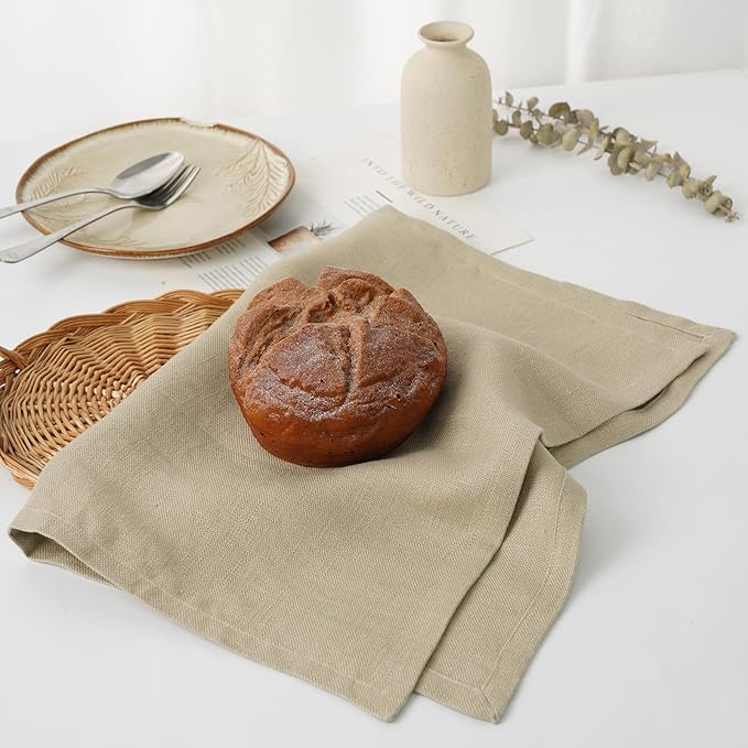 Linen Thick Kitchen Towels Set of 2-100% Linen Dish Towels with Hanging Loops, Super Soft Quick Dry Tea Towels Stonewashed and Handcrafted 17.7 x 23.6 Inch,Dark Apricot
