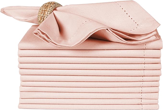 Cotton Cloth Napkins Set of 12, 18x18 Cotton Napkin Cloth Washable, Soft, Reusable Napkins for Wedding, Parties, Christmas, Thanksgiving, Everyday Use (Petal Peach) - ALPHA Living HOME