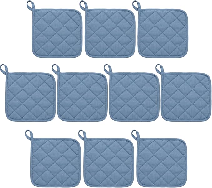 Lobyn Value Packs Economical Lightweight Bulk Potholders Ten (10) Pack Everyday Quality 6.5" Square Perfect for Craft Projects Sky Blue