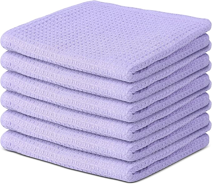 Vintage Vista 100% Cotton Waffle Dish Cloths (Pack of 6) - Dish Rags for Washing Dishes - Reusable & Highly Absorbent Kitchen Towels - Kitchen Rags fo Easter - (12" x 12" - Purple)