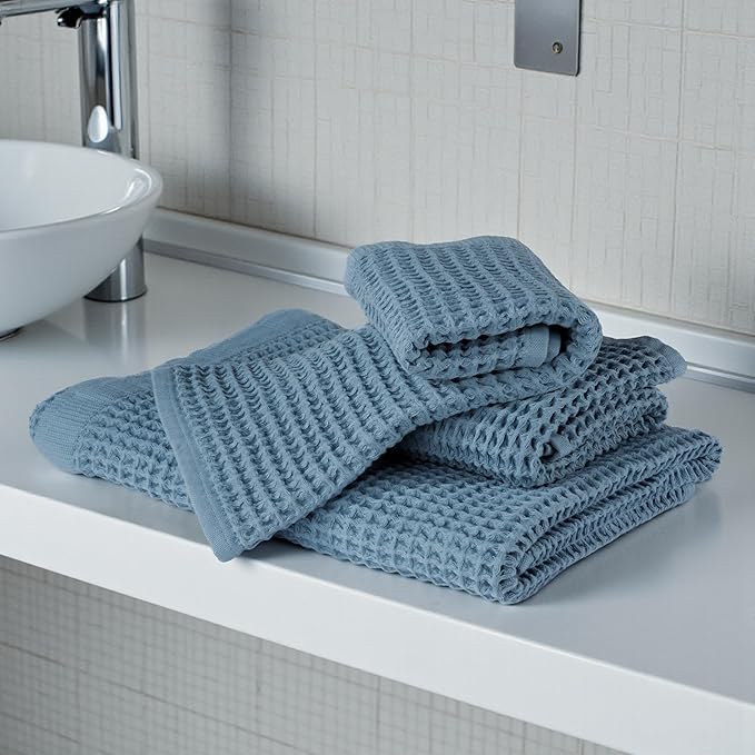 DEMMEX Organic Cotton Waffle Weave Turkish Bath Towel - Ultra Soft Lightweight Quick Dry, Oeko-Tex Certified, 100% Turkish Cotton (Blue, Large (60x30))
