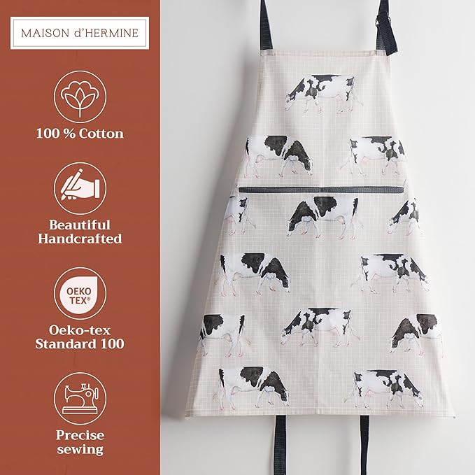 Maison d' Hermine 100% Cotton Apron for women with Pocket Kitchen Chef Apron for Men Cooking Mothers Day Gifts