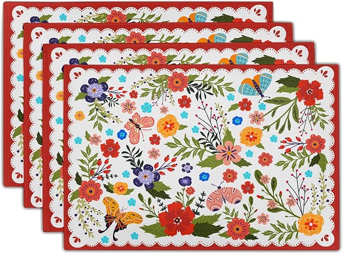 Linen Floral Red Placemat Set of 4 Cloth Rustic Seasonal for Kitchen Dining Table Decor