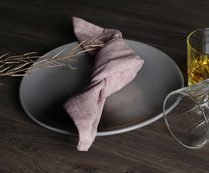 Native Fab Solid Cloth Napkin Set of 12, 100% Chambray Cotton, Washable, Reusable Dinner Cloth Napkin 17x17 inches, Table Decor Napkins for Dinner, Events, Burgundy