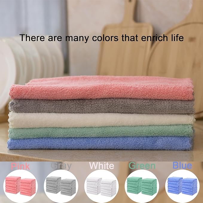 kimteny Kitchen Cloth Dish Towels, 13x28 Inches Premium Dishcloths, Super Absorbent Coral Velvet Microfiber Cleaning Cloths, Fast Drying Rags for Washing Dishes (13x28-12 Pack, Blue)