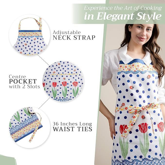 Maison d' Hermine 100% Cotton Apron for women with Pocket Kitchen Chef Apron for Men Cooking Mothers Day Gifts
