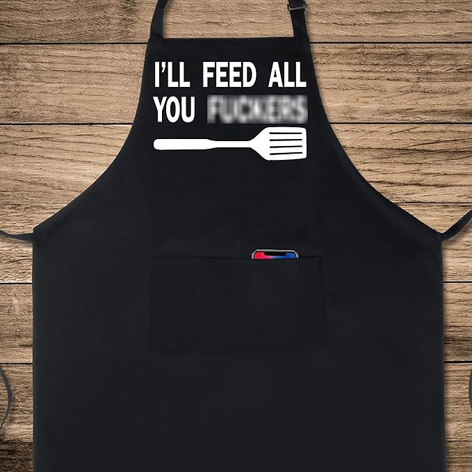 Xornis 100% Cotton Funny Apron with 2 Pockets for Men Women BBQ Grilling Adjustable Bib Black Aprons Gifts Cooking Kitchen