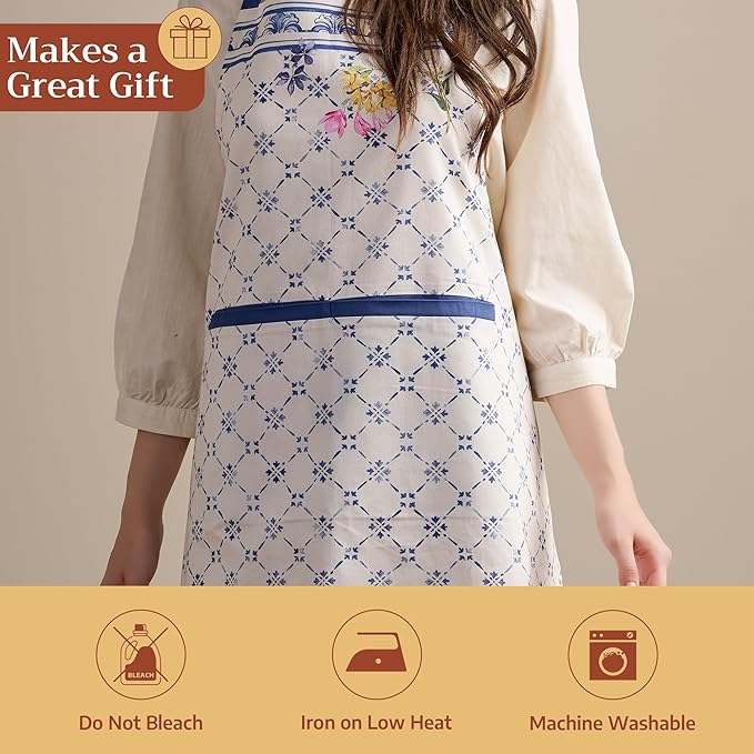Maison d' Hermine 100% Cotton Apron for women with Pocket Kitchen Chef Apron for Men Cooking Mothers Day Gifts