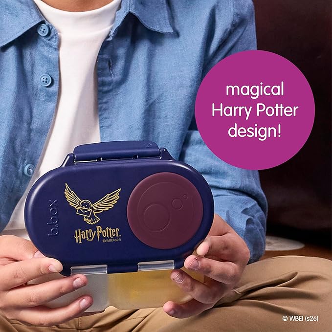 b.box Harry Potter Snack Box - Leakproof 2 Compartment Snack Containers for Kids, Mini Bento Box for Kids & Toddlers, Lunch Containers, Dishwasher Safe, BPA Free, PFAS Free, Ages 4m+, 1.75 Cup