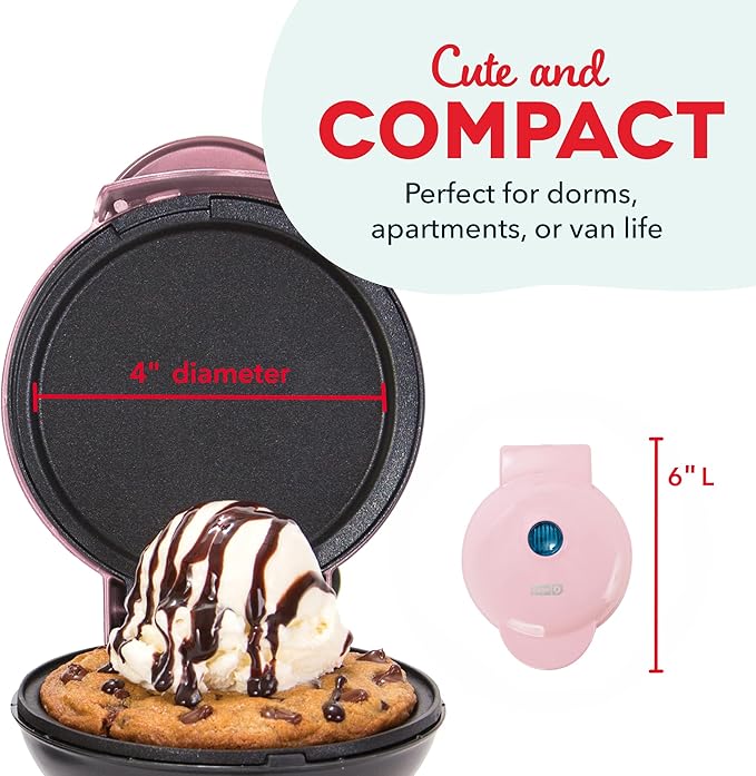 Dash Mini Maker Griddle - Compact Griddle for Creative Homemade Treats - PTFE nonstick surface, Quick Heat-Up System & Space-Saving Design - Pink