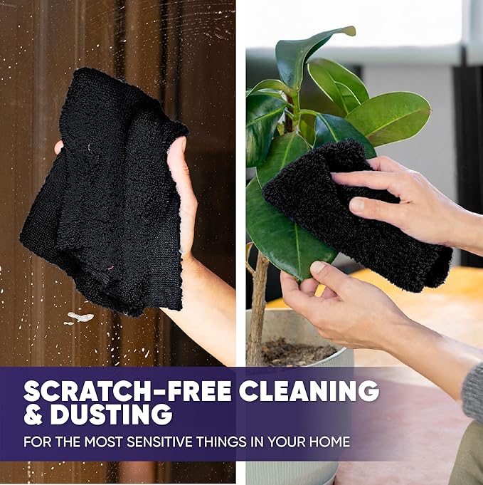 Microfiber Wholesale Pronto Cloths, Dual-Sided Microfiber Cleaning Towels, Soft Plush & Scrub Cloths for Dusting, Scrubbing, Kitchen, Windows & Car Detailing, Absorbent Bulk 25-Pack Black