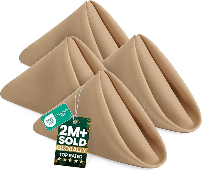Utopia Home [24 Pack, Beige] Cloth Napkins 17x17 Inches, 100% Polyester Hemmed Edges, Washable and Reusable Ideal for Parties, Weddings and Dinners