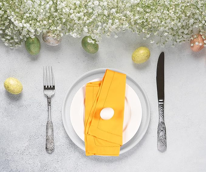 Cloth Dinner Napkin Set of 4 20x20 Inches - Mustard, Hemstitched Spring Premium Polyester Cloth Dinning Napkins Ideal for Kitchen, Wedding, Easter | Washable Durable BBQ Parties Napkin for Daily Use
