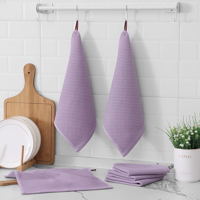 Kitinjoy 100% Cotton Kitchen Dish Cloths (12 X 12 Inches, Lavender), 12 Pack Waffle Weave Ultra Soft Absorbent Dish Towels for Drying Dishes Quick Drying Kitchen Towels Dish Rags