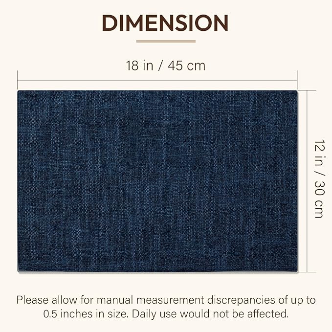 Blue Forest Placemats Set of 8, Dual-Layered Thickened Faux Linen Cloth Place Mats Heat Resistant Machine Washable Wrinkle Free Table Mats Indoor/Outdoor (Navy Blue)