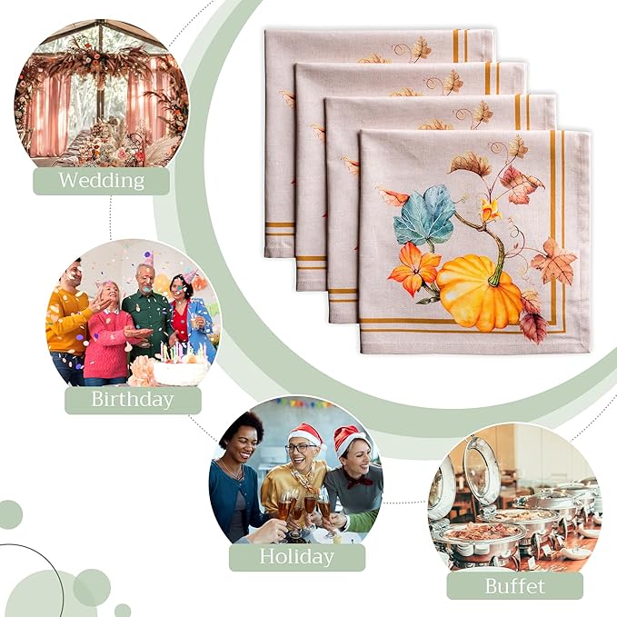 Maison d' Hermine Cloth Napkins Set of 4 100% Cotton for Thanksgiving Christmas Decorations Everyday Reusable Square Fall Napkins Cloth Washable Dinner Party (Potiron, 20"x20")