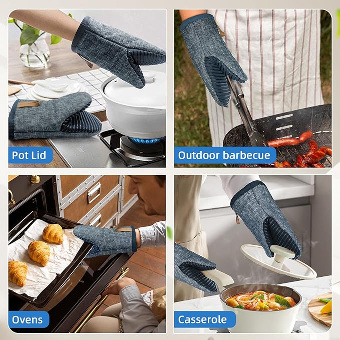 Mini Oven Mitts 1 Pair, Silicone Short Oven Mitts Heat Resistant up to 500°F, Non-Slip Grip Surfaces and Hanging Loop Gloves for Kitchen Cooking Baking Barbecue (Blue)