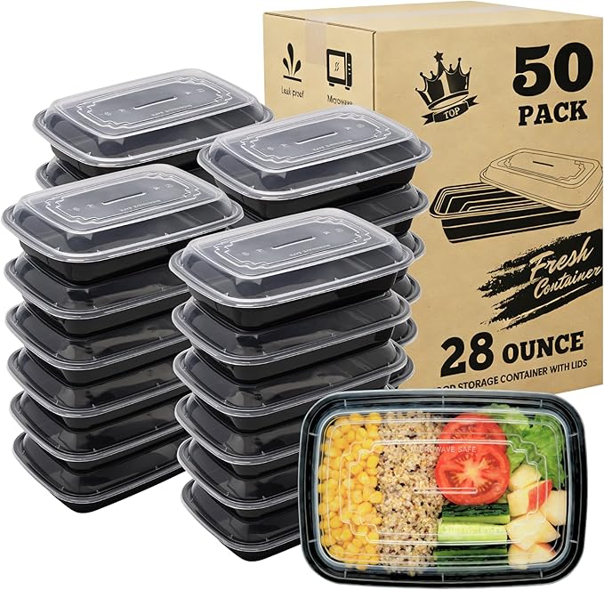 50-Pack 28 Oz Meal Prep Containers With Lids, to Go Food Containers BPA Free, Stackable, Leak Resistant, Bento Box, Microwave, Dishwasher, Freezer Safe