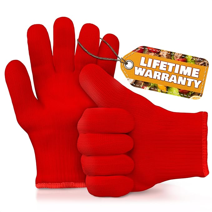Heat Resistant Gloves for Cooking & Grilling – Aramid Oven Gloves with Fingers, Lightweight BBQ Gloves with Cotton Lining, Non-Slip, 9.45"x3.94" Kitchen Mitts for Baking & Frying, Great Gift for Chefs
