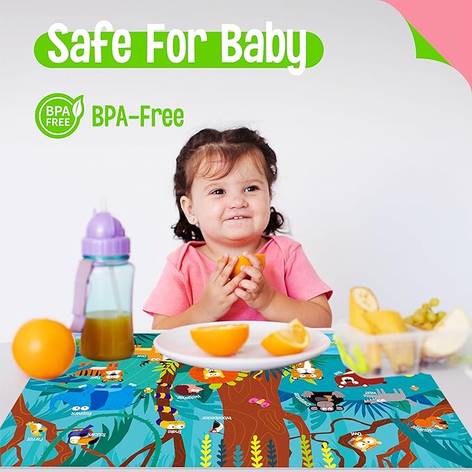 6 Pack Placemats for Kids, Non-Slip Washable Dining Mats, Reusable Jungle, Underwater World, Farm, Dinosaur, Vehicle & Magic World Table Mats for Home, Kindergarten, Classroom, Nursery