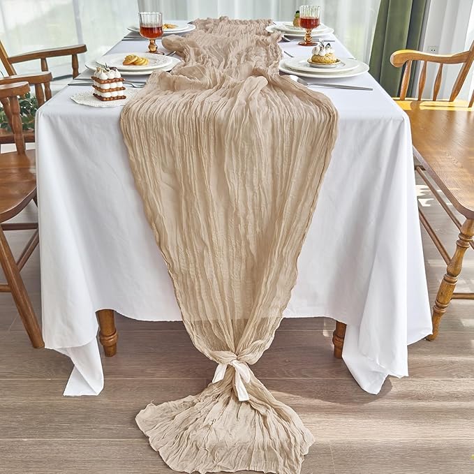 IVAPUPU 6 Pcs Cheesecloth Table Runner - 10ft Nude Spring Boho Gauze Cheese Cloth Table Runners for Baby Shower Decorations Wedding Party Garden Farmhouse Decor
