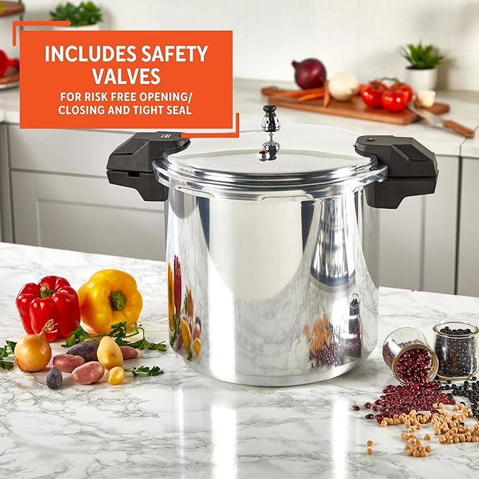 IMUSA USA A417-80808 22Qt Jumbo Stovetop Pressure Cooker with Regulator and Side Handles, Silver