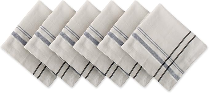 DII French Stripe Tabletop Collection Farmhouse Style Dining Table Linen Napkin Set, 20x20, Taupe/Black, 6 Piece