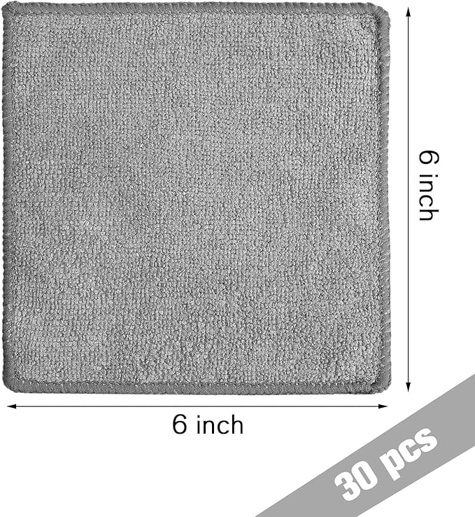 Tanlade Cleaning Cloth Dry Erase Cloth Cleaning Rags Reasonable Kitchen Towels Microfiber Towels Cars Wash(6 x 6 Inch,Gray,30 Pcs)