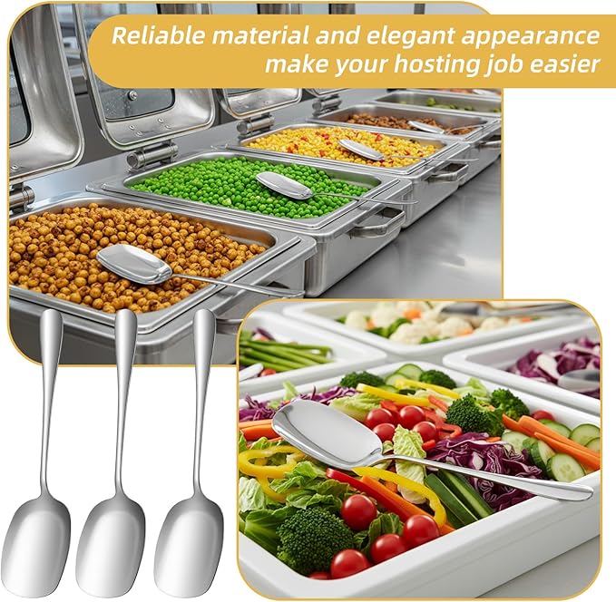 12 Pcs Stainless Steel Buffet Serving Spoon, 8.6 Inch Large Serving Spoon Set, Bulk Silver Food-Grade Polished Buffet Utensils Banquet for Parties/Kitchen/Catering/Banquet Dishwasher Safe
