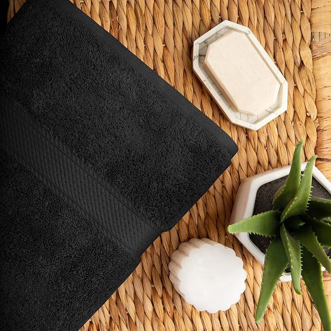 Superior Egyptian Cotton Pile 10 Piece Towel Set, Includes 2 Bath, 4 Hand, 4 Face Towels/ Washcloths, Ultra Soft Luxury Towels, Thick Plush Essentials, Guest Bath, Spa, Hotel Bathroom, Black