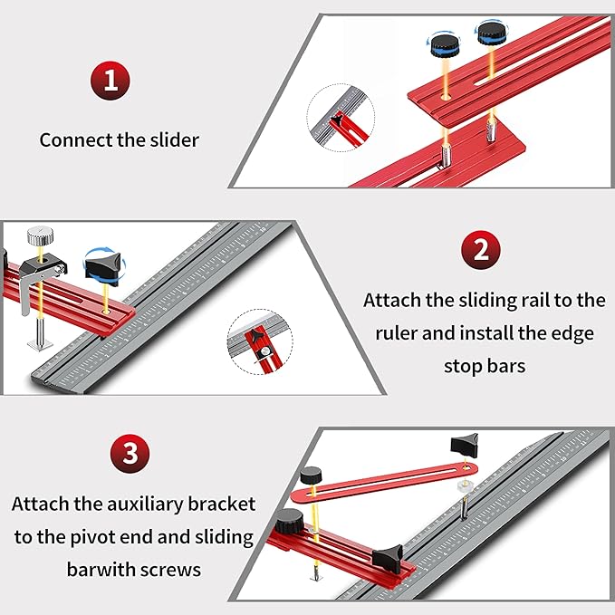 TANYO Stair Tread Template Tool, 8-72 Inches Aluminum Alloy Stair Measuring Tool Jig, Stair Tread Tool Jig with Triangular Structure Brace and Edge Stops, Stair Gauge Jig for Stairs, Floor, Cabinets